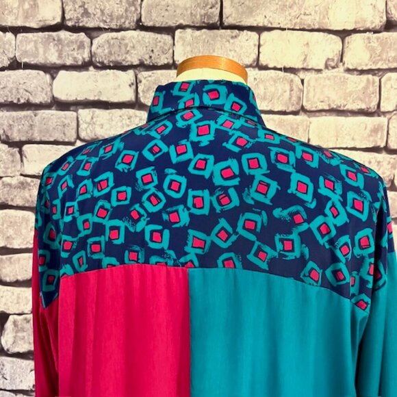 Jo Hardin Vintage Multicolored Long Sleeve Blouse Size 12 - Picture 7 of 10